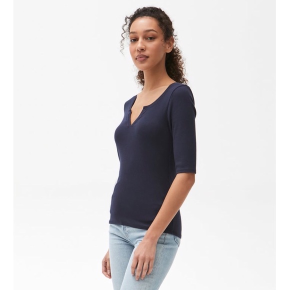 MICHAEL STARS 'Audrey' Split Neck Tee in Admiral - Picture 2 of 7
